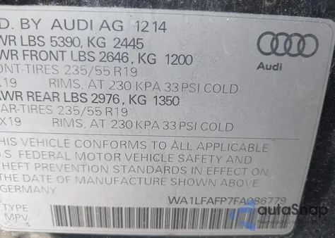 2015 Audi Q5 2.0T Premium z USA, uszkodzony, nr VIN WA1LFAFP7FA086779